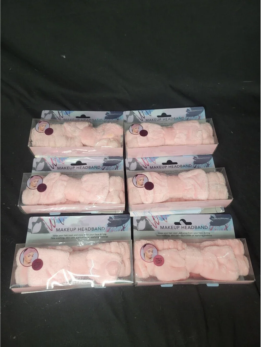 6 pack Pink Makeup Headband Soft Plush by myBEAUTYSPOT   *Distressed Packaging*